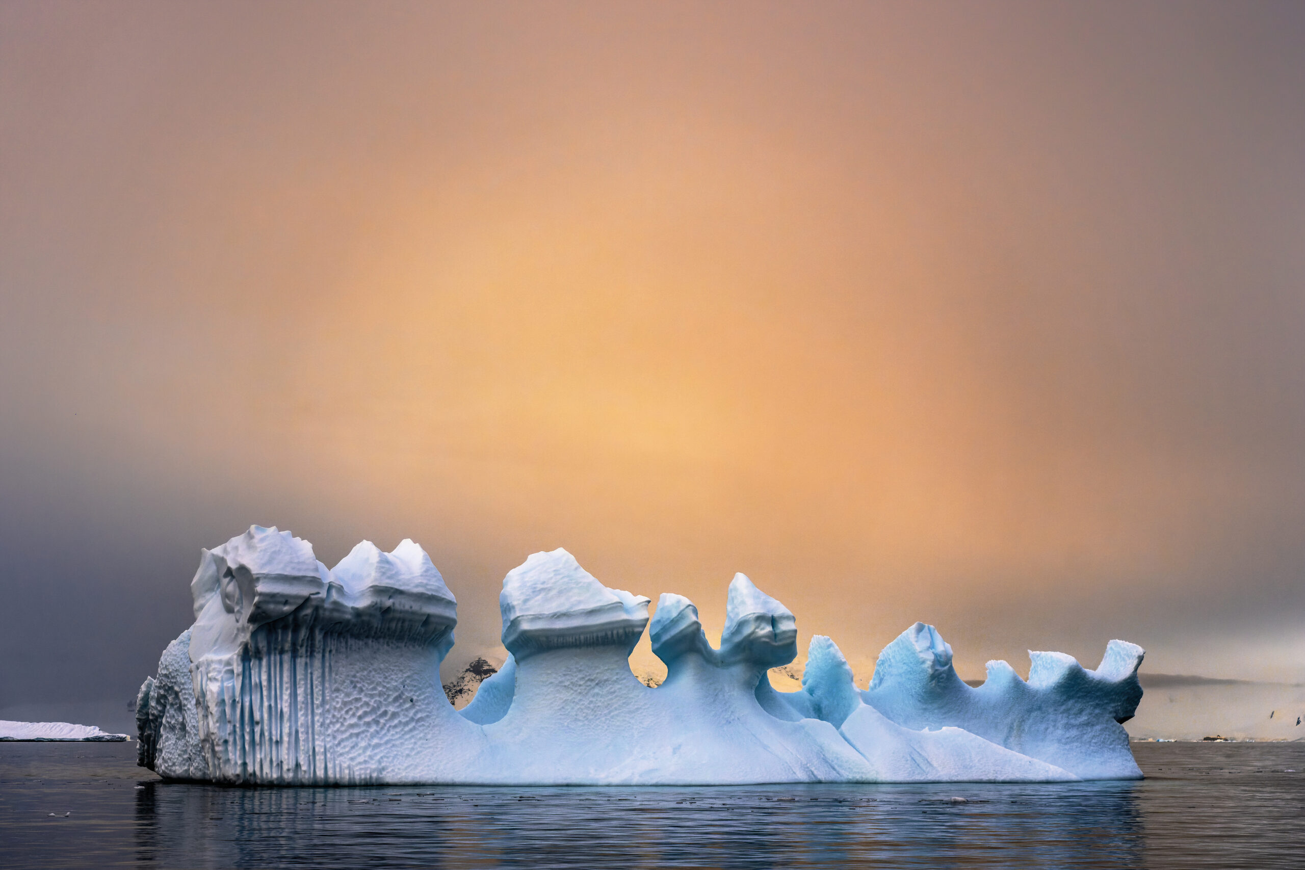 A crown-shaped iceberg drifts under the soft glow of an Antarctic sunset. Click to read the article 'Change, New Technology, and the Role of  Venture Capital,' by Cynthia Cannady